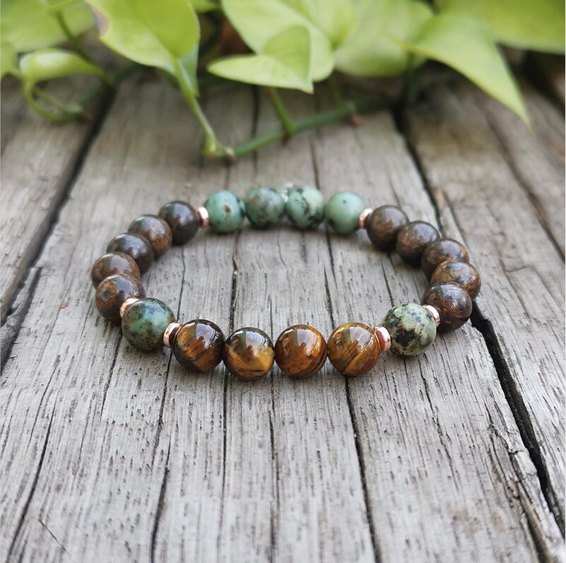 8mm Natural Stone 108 Mala Beads, African Turquoise,Bronzite