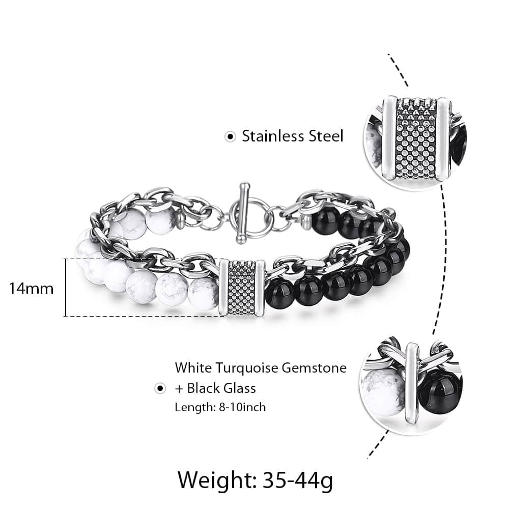 Natural Stone And Stainless Steel Men's Beaded Bracelet 8 9 10 inch DB33