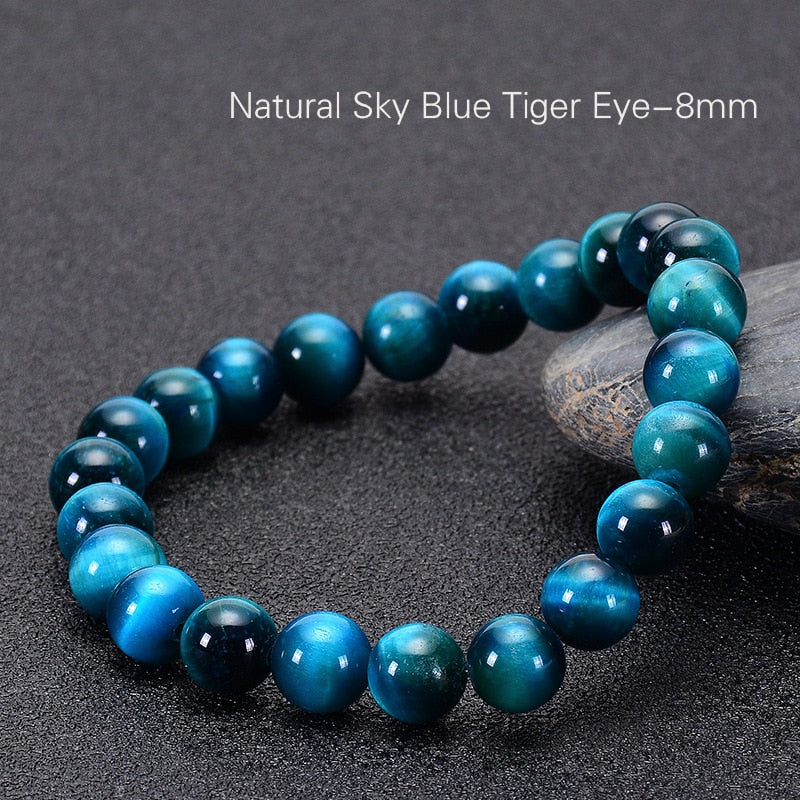 Lake Blue Tiger Eye Bead Bracelet