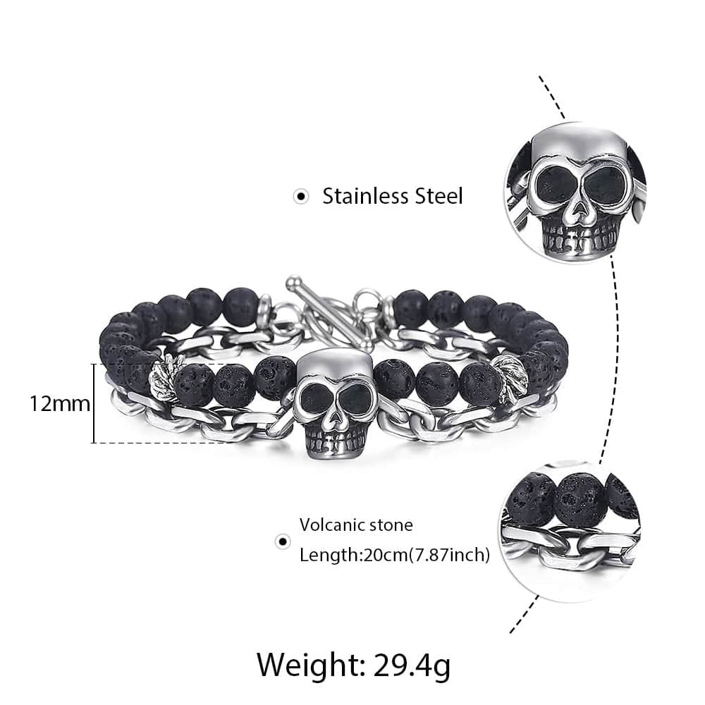 Natural Stone And Stainless Steel Men's Beaded Bracelet 8 9 10 inch DB33