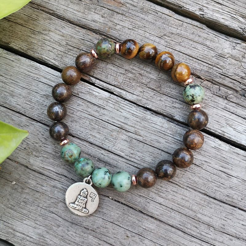 8mm Natural Stone 108 Mala Beads, African Turquoise,Bronzite