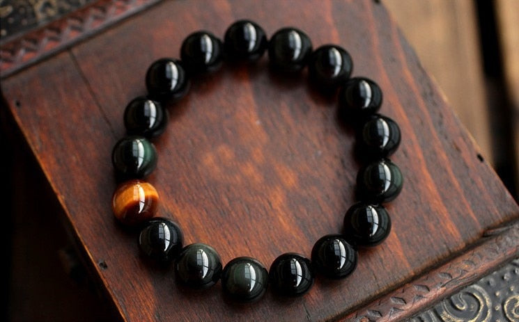 Natural Black Onyx with Tiger Eye Stone Bracelet