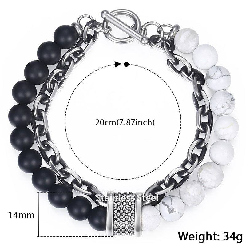 Natural Stone And Stainless Steel Men's Beaded Bracelet 8 9 10 inch DB33