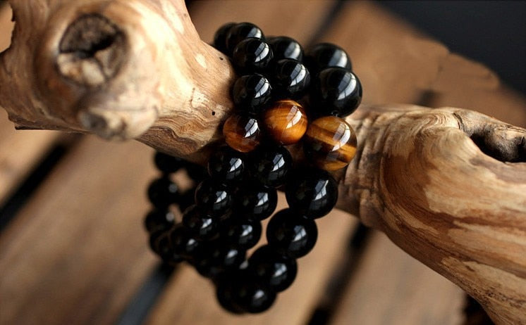 Natural Black Onyx with Tiger Eye Stone Bracelet