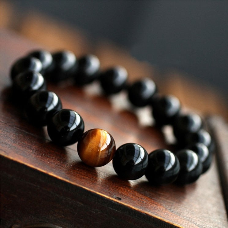 Natural Black Onyx with Tiger Eye Stone Bracelet
