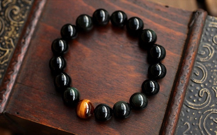 Natural Black Onyx with Tiger Eye Stone Bracelet