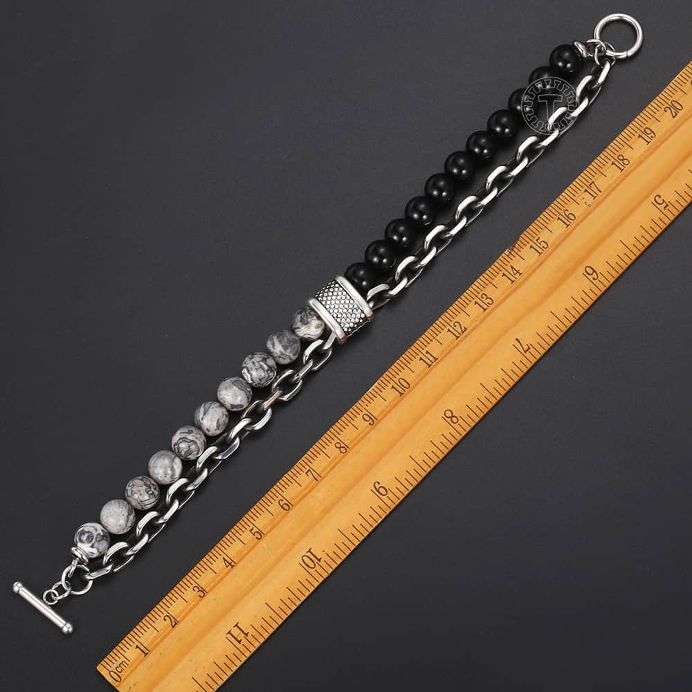 Natural Stone And Stainless Steel Men's Beaded Bracelet 8 9 10 inch DB33