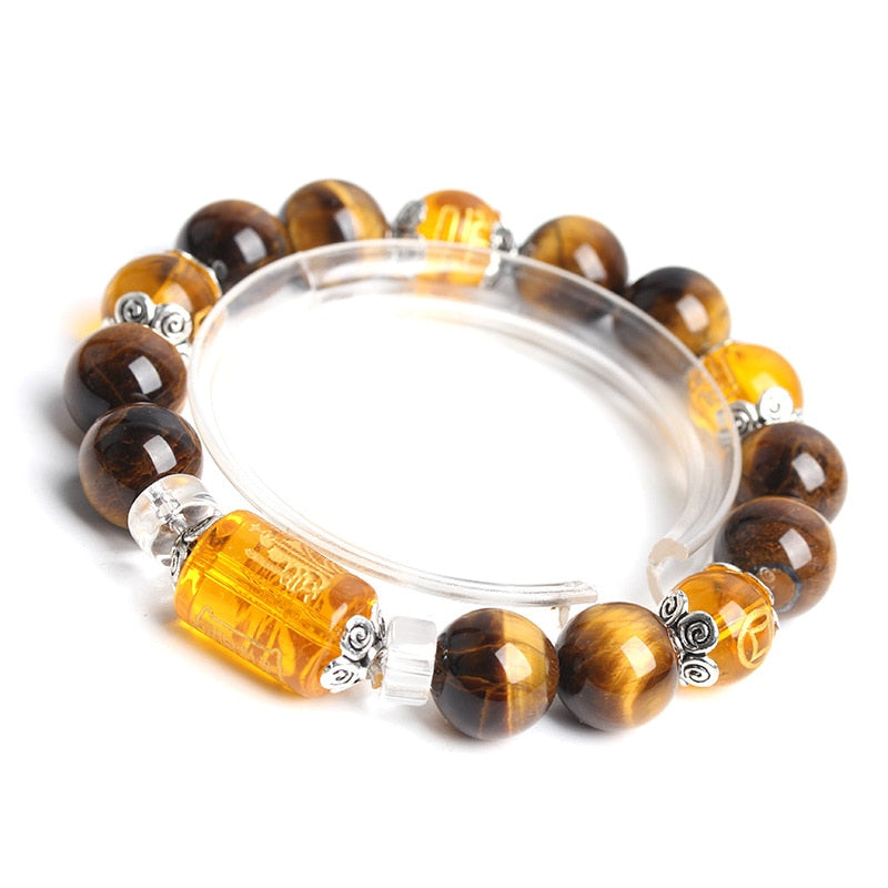 The God of Wealth Lucky Charm Bracelet With Tiger Eye Beads