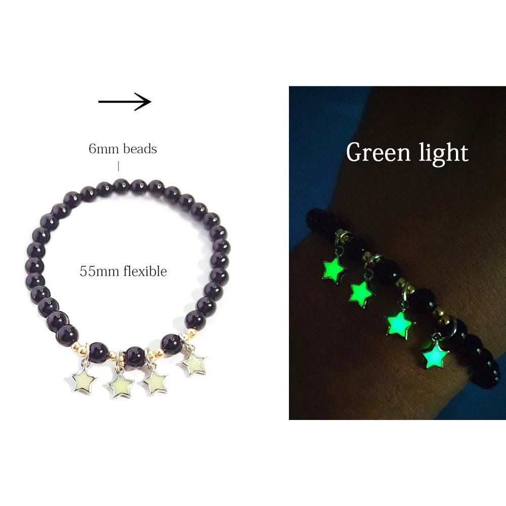 Natural Stone Luminous Yoga Healing Glow In The Dark Bead Bracelet With Lotus Charm