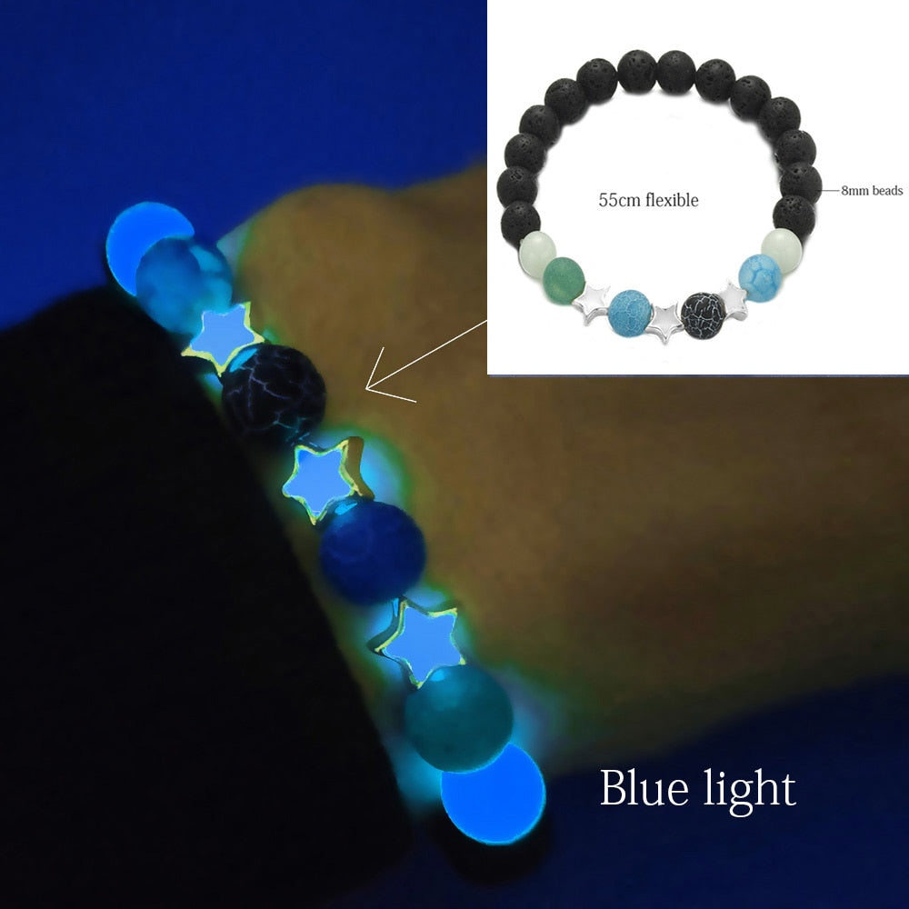 Natural Stone Luminous Yoga Healing Glow In The Dark Bead Bracelet With Lotus Charm