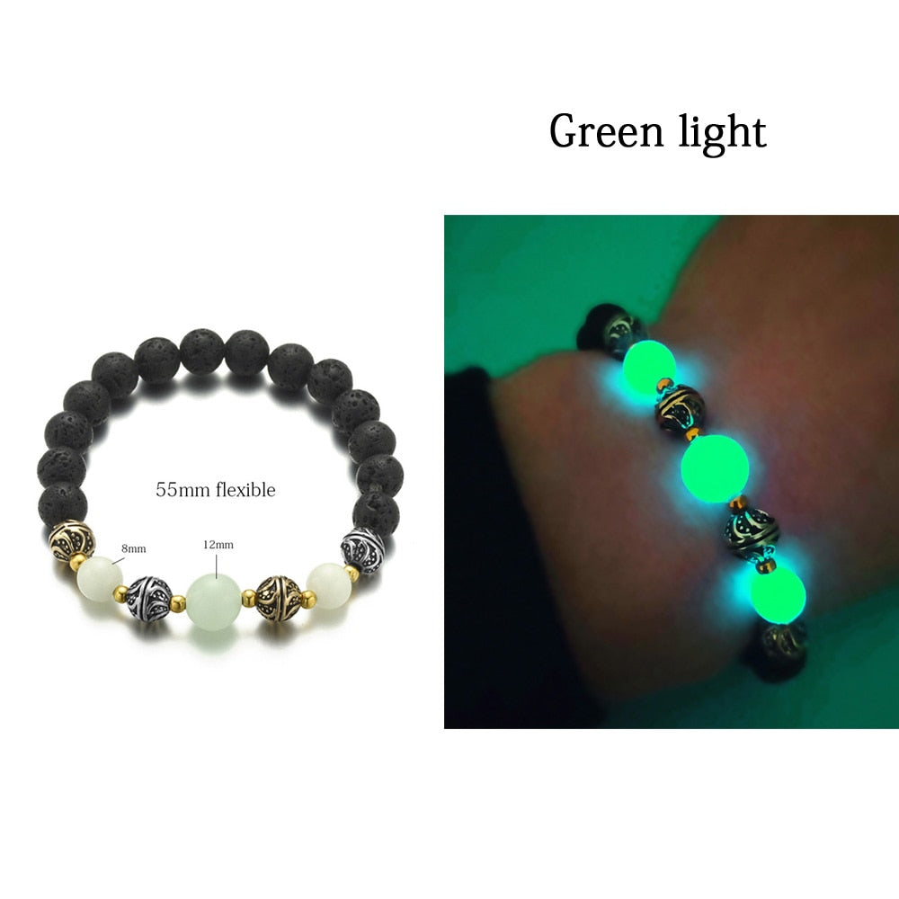 Natural Stone Luminous Yoga Healing Glow In The Dark Bead Bracelet With Lotus Charm