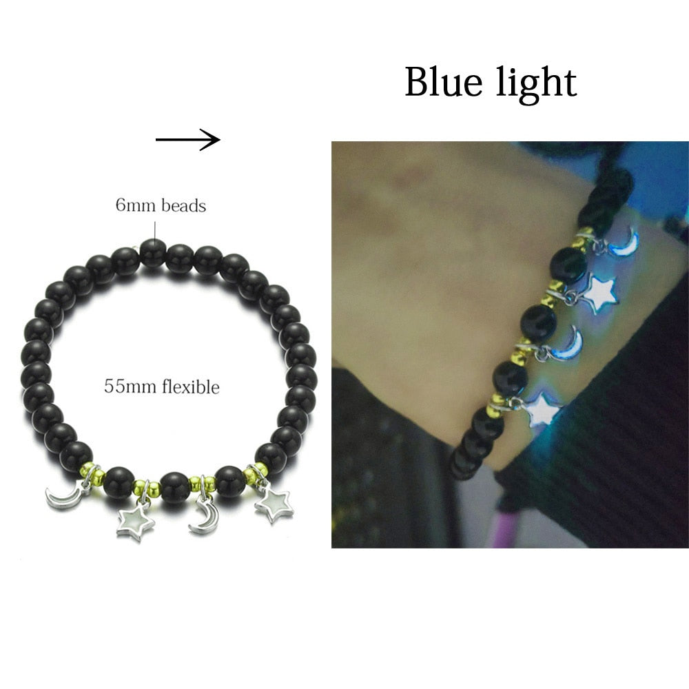 Natural Stone Luminous Yoga Healing Glow In The Dark Bead Bracelet With Lotus Charm