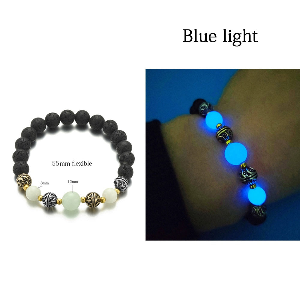 Natural Stone Luminous Yoga Healing Glow In The Dark Bead Bracelet With Lotus Charm