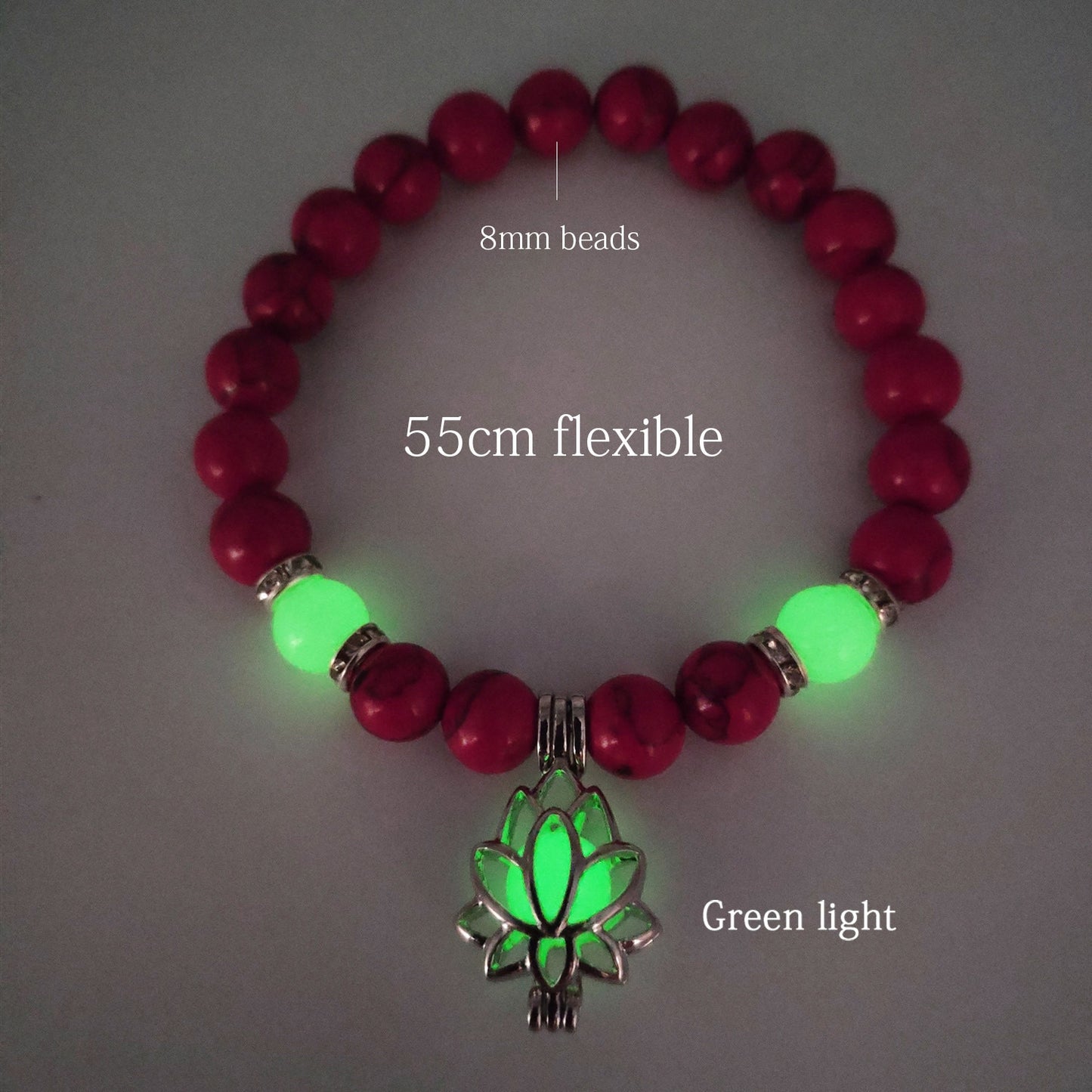 Natural Stone Luminous Yoga Healing Glow In The Dark Bead Bracelet With Lotus Charm