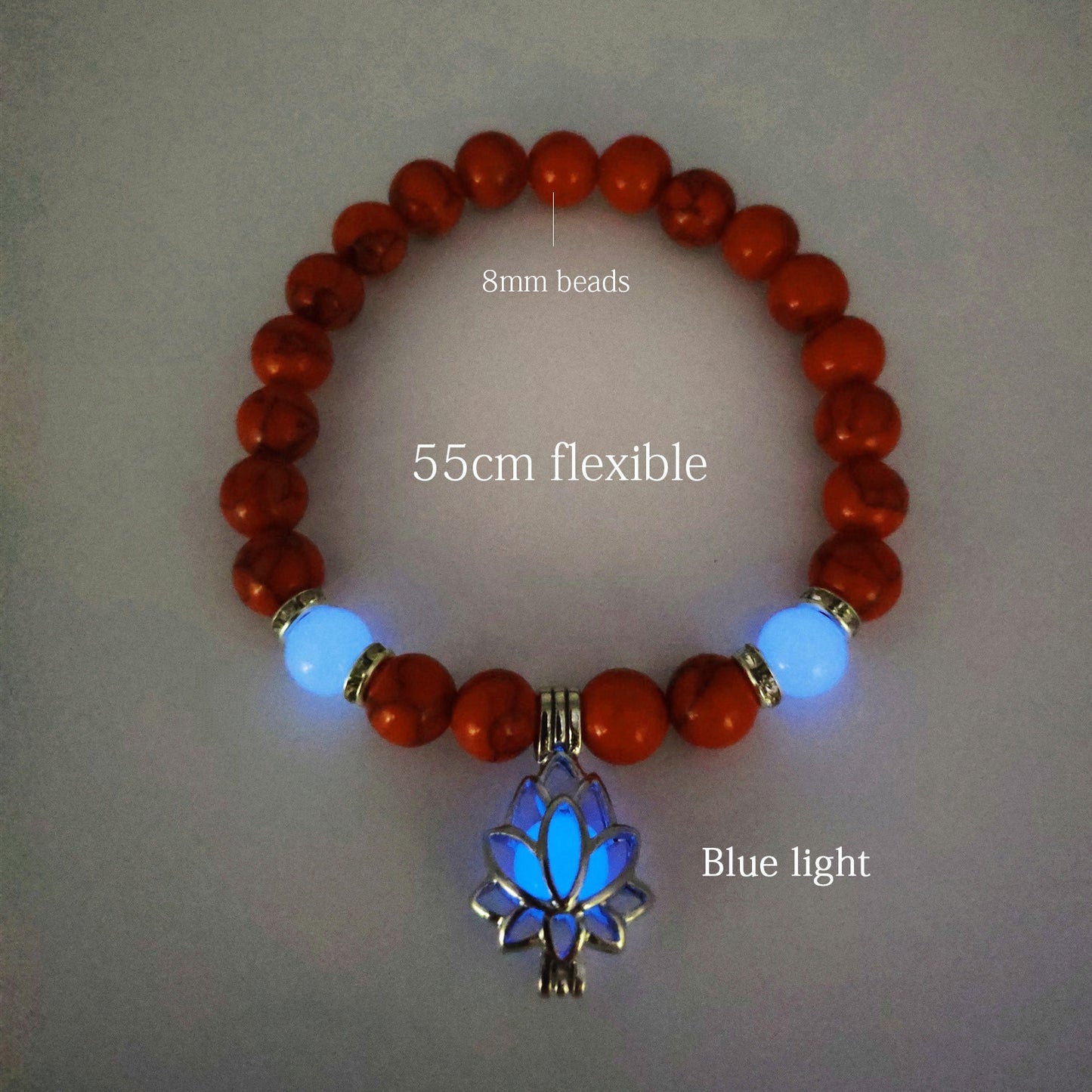 Natural Stone Luminous Yoga Healing Glow In The Dark Bead Bracelet With Lotus Charm