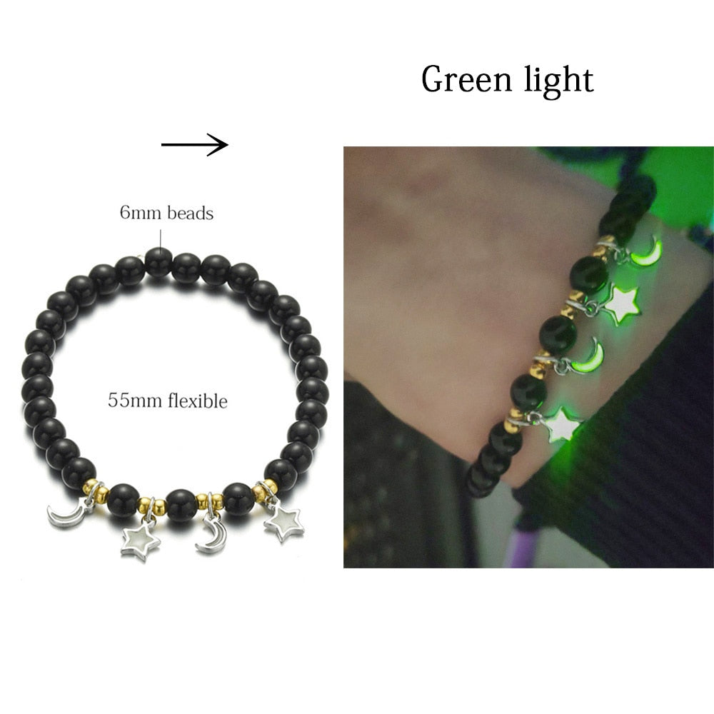 Natural Stone Luminous Yoga Healing Glow In The Dark Bead Bracelet With Lotus Charm