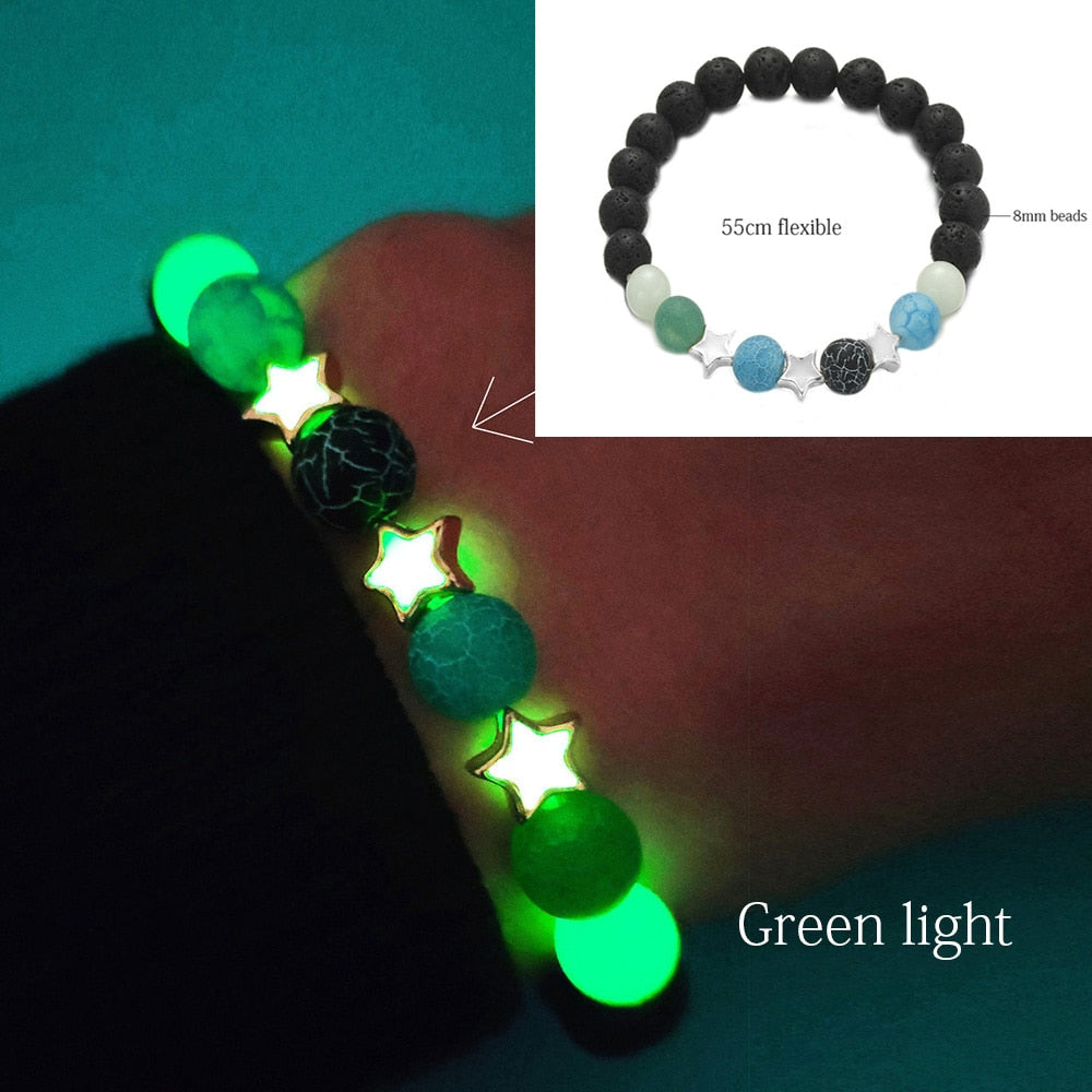 Natural Stone Luminous Yoga Healing Glow In The Dark Bead Bracelet With Lotus Charm