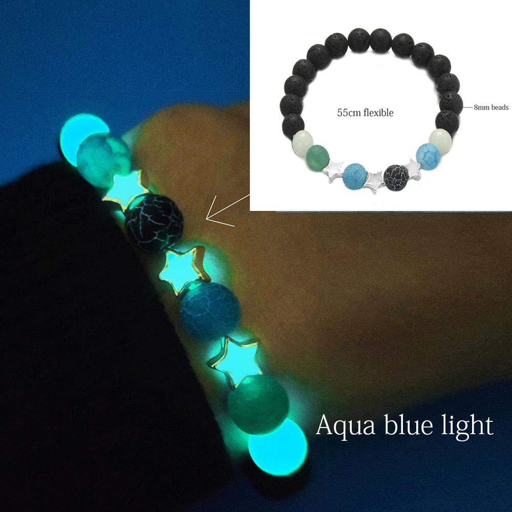 Natural Stone Luminous Yoga Healing Glow In The Dark Bead Bracelet With Lotus Charm